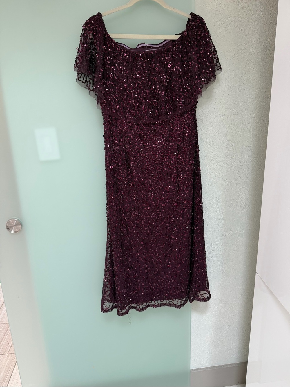Adrianna Papell Deep Plum Sequined Midi Dress